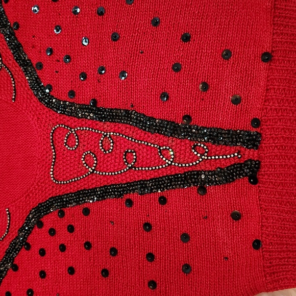 Cannelloni hand knit, hand beaded red dolman sleeve sweater - Picture 12 of 12